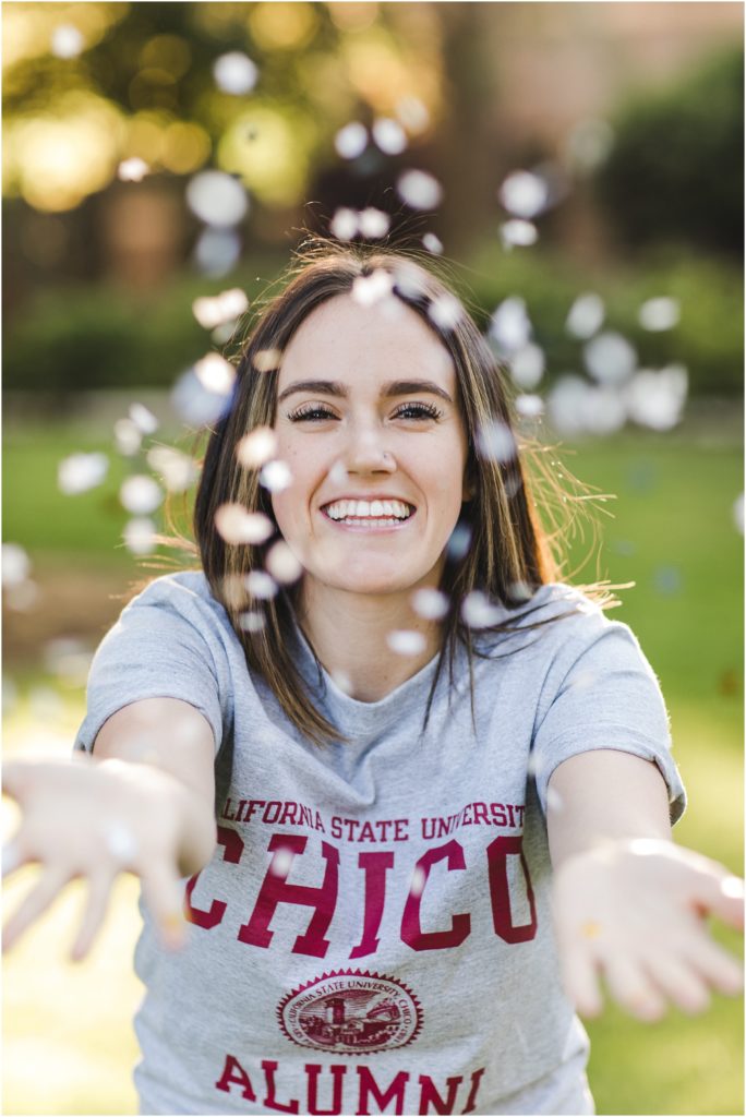 Senior photos with confetti and glitter by Ashley Carlascio Photography | Chico State University