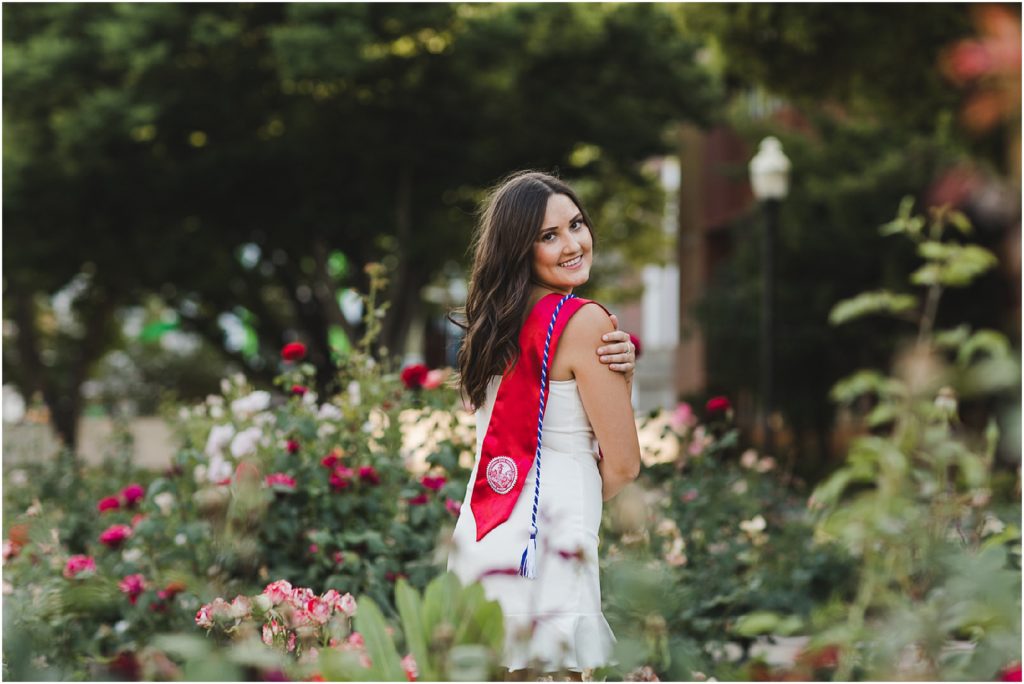 Senior graduation photos in the Chico State University Rose Garden | Ashley Carlasio Photography