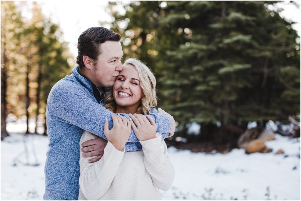 Engagement photos in the snowy, Butte Meadows by Bay Area California photographer, Ashley Carlascio Photography.
