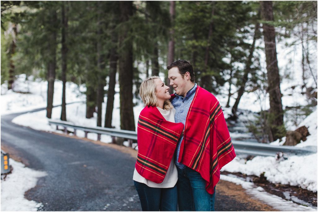 Engagement photos in the snowy, Butte Meadows by Bay Area California photographer, Ashley Carlascio Photography.