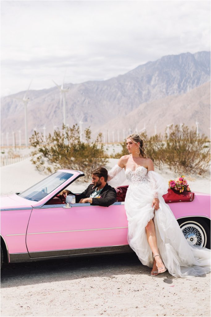 Pink on Pink: Palm Springs Wedding with a Pink Cadillac + Bright Pink Florals