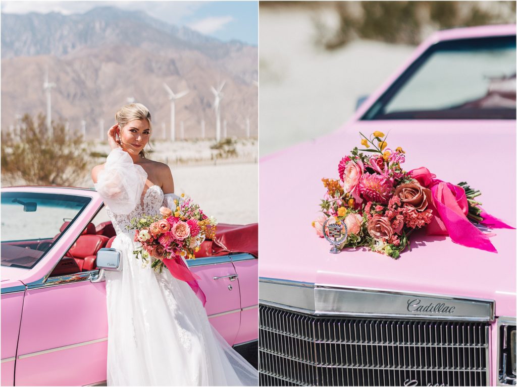 Pink on Pink: Palm Springs Wedding with a Pink Cadillac + Bright Pink Florals