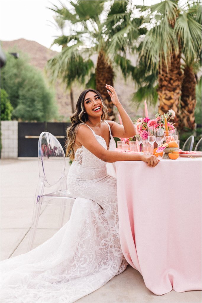 Bright Pink Wedding Reception Tablescape with Citrus Tones