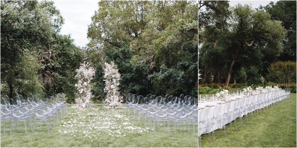 For this ceremony space, the same chairs were used for the reception allowing the couple to save some money on the rentals and have their planning team move the chairs over during cocktail hour