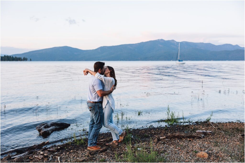 Dreamy engagement photos at a private lake house in Lake Tahoe California